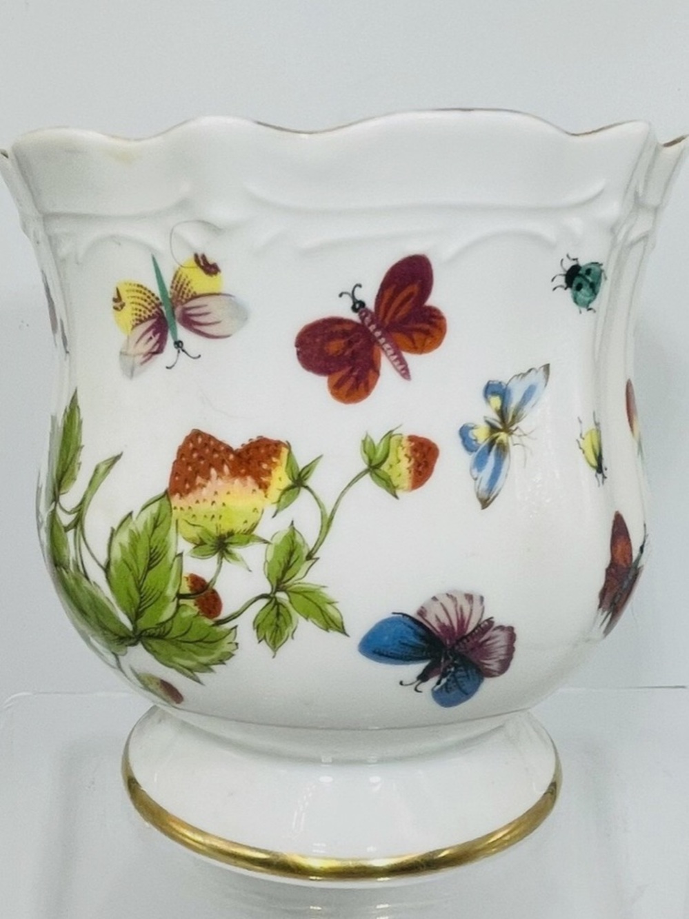 Ardalt Lenwile Porcelain Strawberry Springtime Butterfly Collection Pot